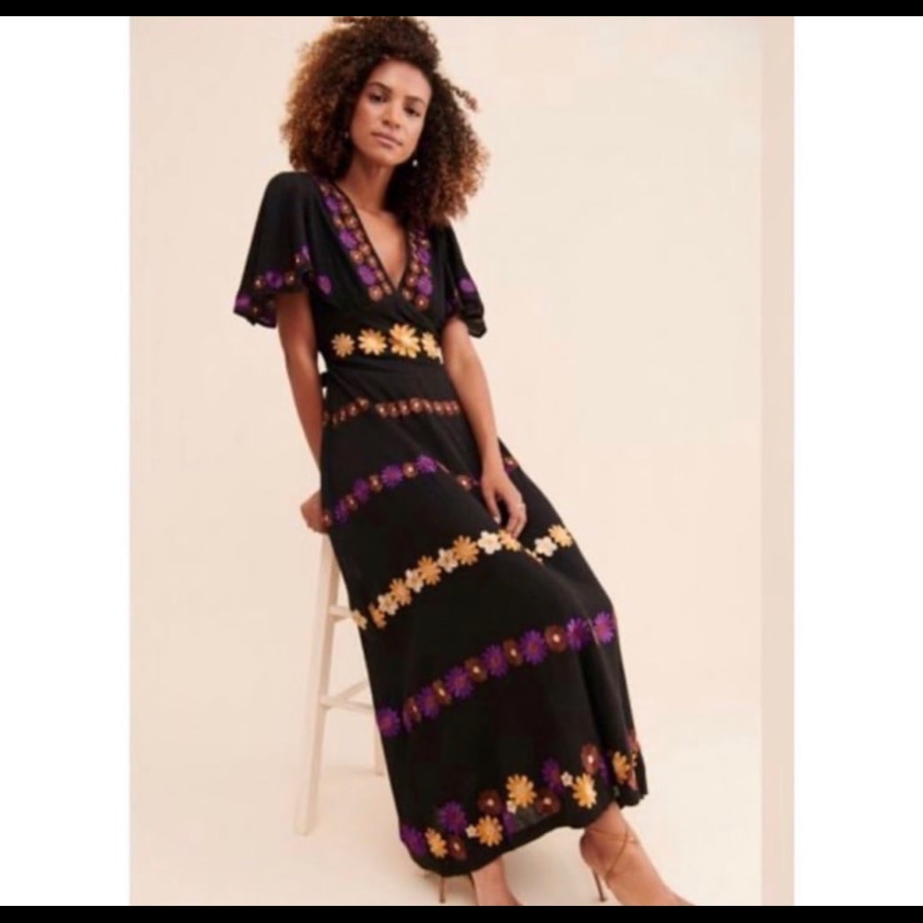 Antik Batik Julie Embroidered Cotton-Gauze Maxi Dress In Black Size S/ 38